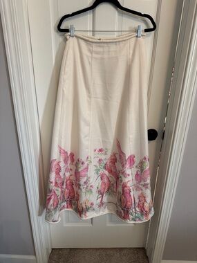 Cream Maxi Skirt with Pink Parrot Border